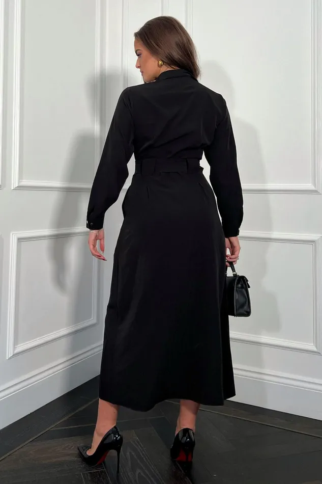 Girl In Mind Shirt Dresses Grace Buckle Detail Black Midi Shirt Dress 8211 Women