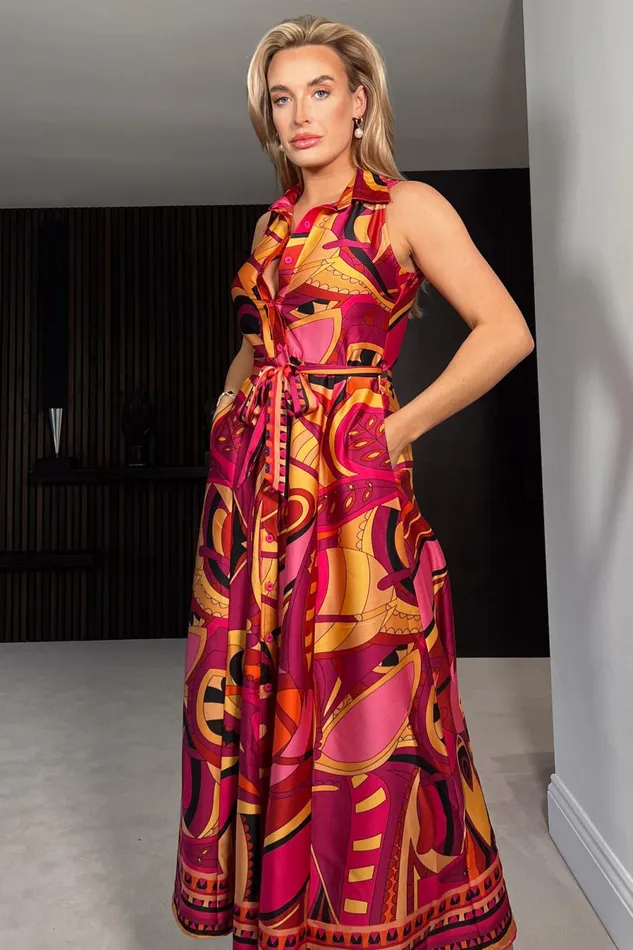 Girl In Mind Shirt Dresses Rhia Sleeveless Border Print Shirt Maxi Dress 8211 Women