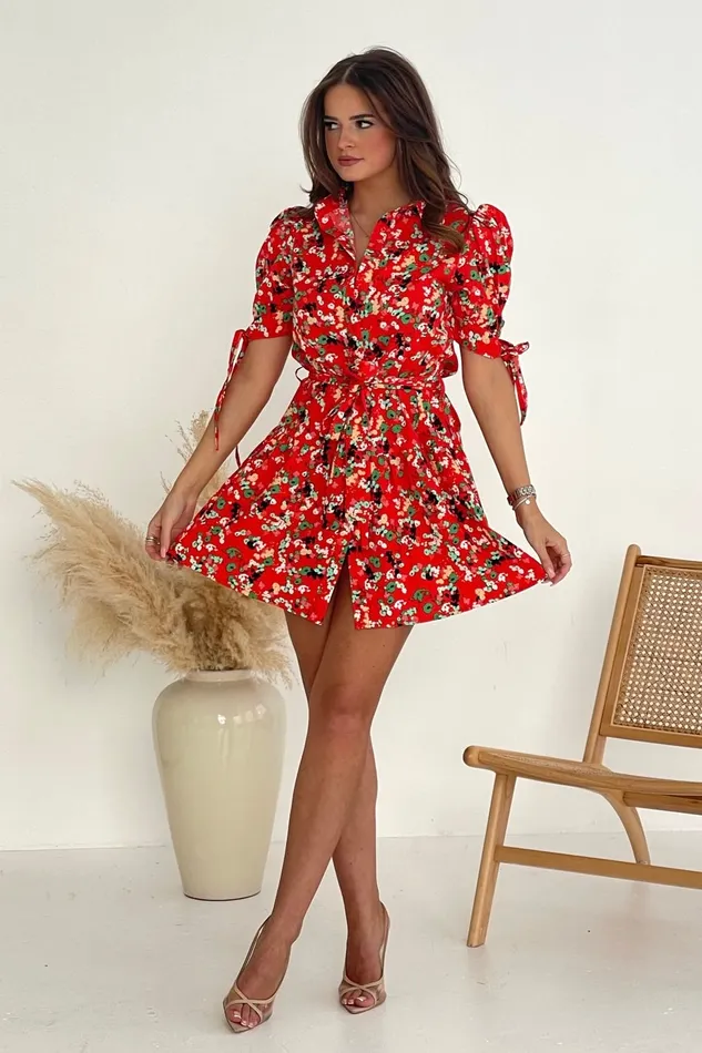 Girl In Mind Shirt Dresses Victoria Red Ditsy Mini Shirt Dress 8211 Women