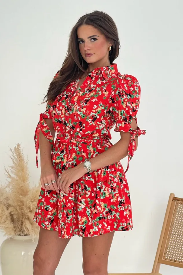 Girl In Mind Shirt Dresses Victoria Red Ditsy Mini Shirt Dress 8211 Women