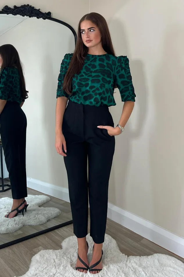 Girl In Mind Tops and Bodysuits Asher Green Animal Frill Sleeve Top 8211 Women Girl In Mind Tops and Bodysuits Asher Green Animal Frill Sleeve Top 8211 Women