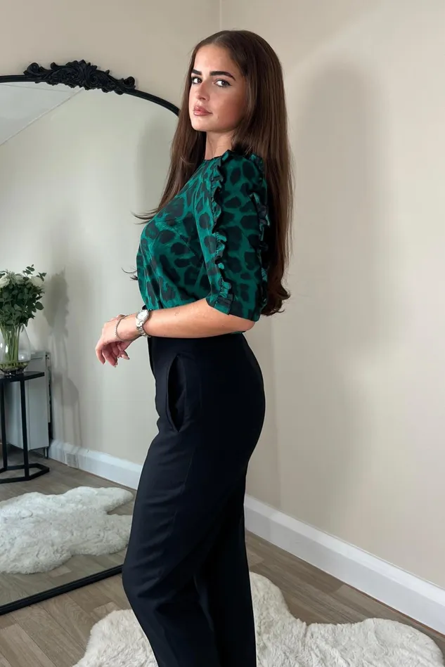 Girl In Mind Tops and Bodysuits Asher Green Animal Frill Sleeve Top 8211 Women
