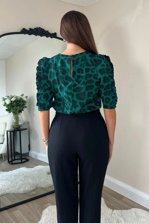 Girl In Mind Tops and Bodysuits Asher Green Animal Frill Sleeve Top 8211 Women