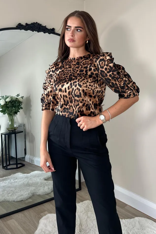 Girl In Mind Tops and Bodysuits Asher Leopard Print Frill Sleeve Top 8211 Women