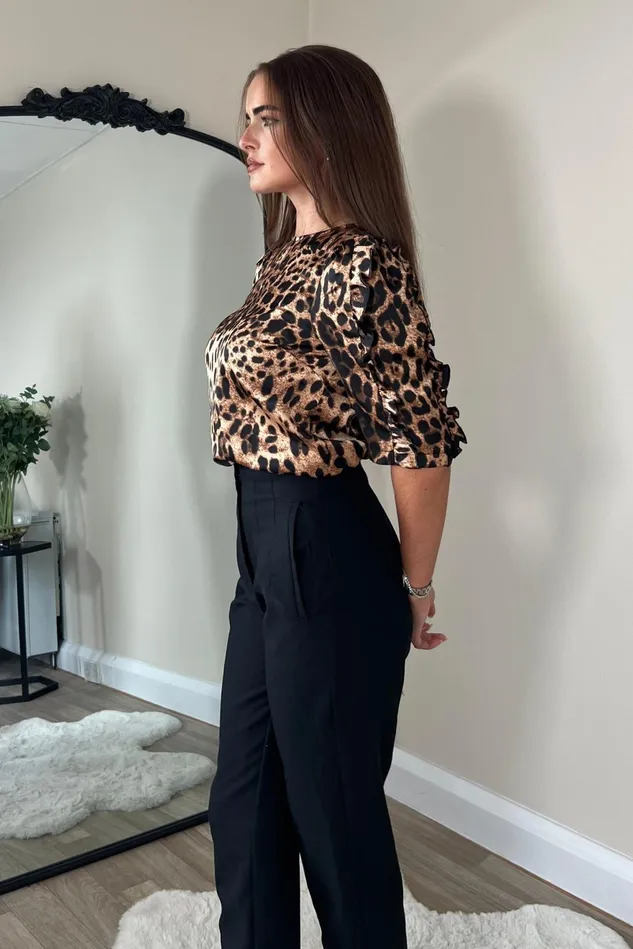 Girl In Mind Tops and Bodysuits Asher Leopard Print Frill Sleeve Top 8211 Women