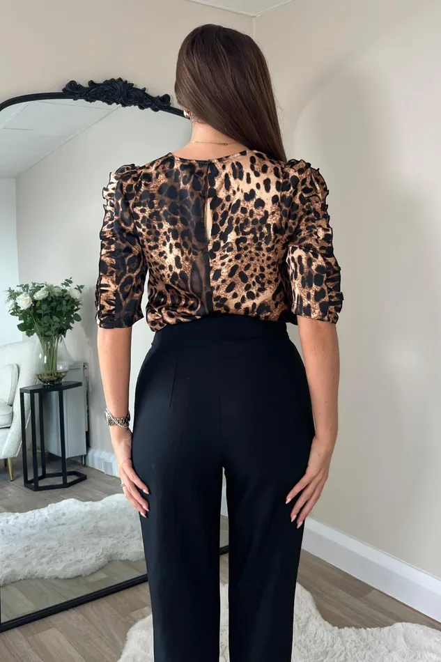 Girl In Mind Tops and Bodysuits Asher Leopard Print Frill Sleeve Top 8211 Women