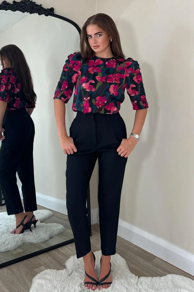 Girl In Mind Tops and Bodysuits Asher Pink Floral Frill Sleeve Top 8211 Women Girl In Mind Tops and Bodysuits Asher Pink Floral Frill Sleeve Top 8211 Women
