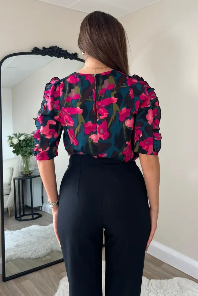 Girl In Mind Tops and Bodysuits Asher Pink Floral Frill Sleeve Top 8211 Women