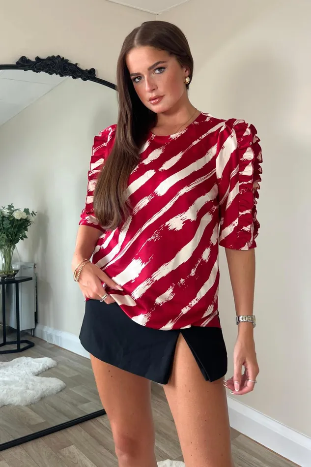 Girl In Mind Tops and Bodysuits Asher Wine Frill Sleeve Top 8211 Women
