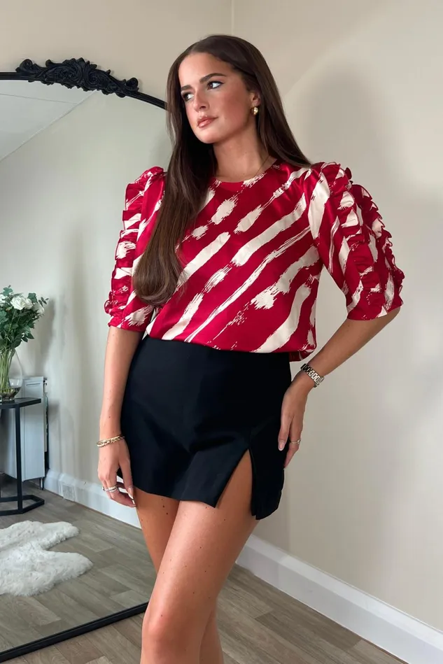 Girl In Mind Tops and Bodysuits Asher Wine Frill Sleeve Top 8211 Women