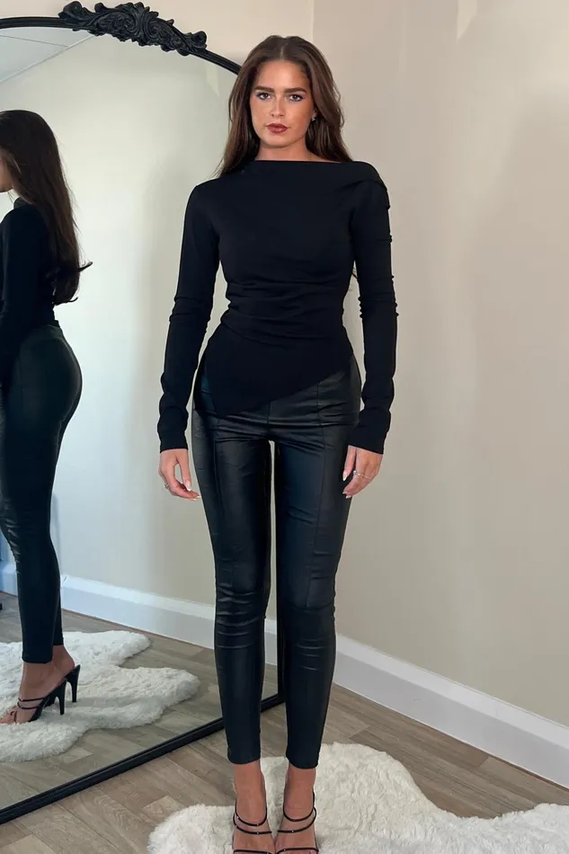 Girl In Mind Tops and Bodysuits Lowen Asymmetric Neckline Long Sleeve Top Black 8211 Women