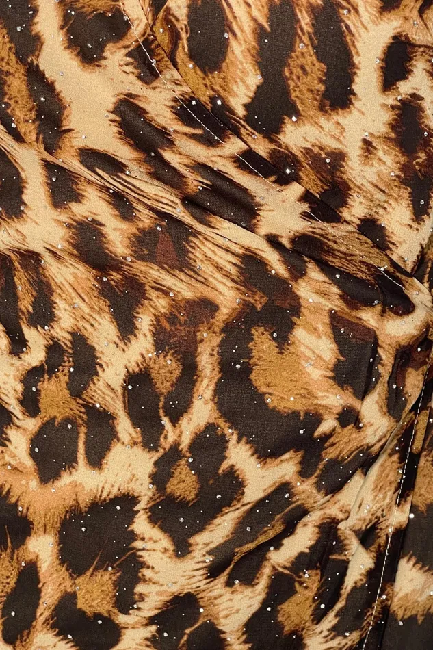 Girl In Mind Tops and Bodysuits Sage Wrap Tie Front Top In Diamante Animal Print 8211 Women