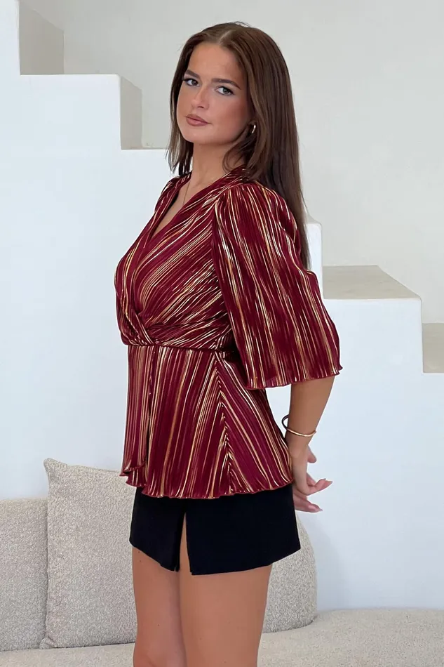 Girl In Mind Tops and Bodysuits Vienna Wine And Gold Metalic Top 8211 Women