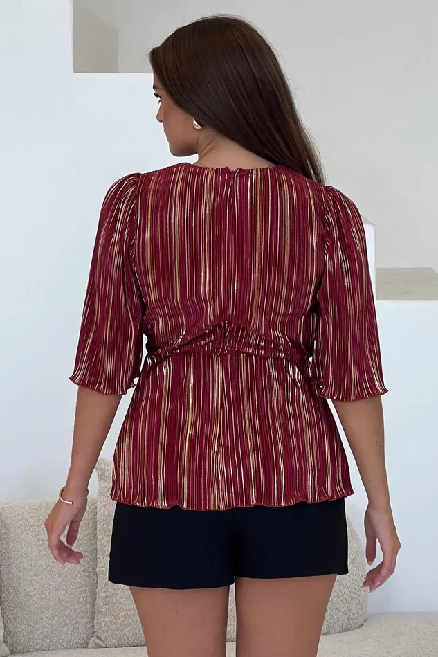 Girl In Mind Tops and Bodysuits Vienna Wine And Gold Metalic Top 8211 Women