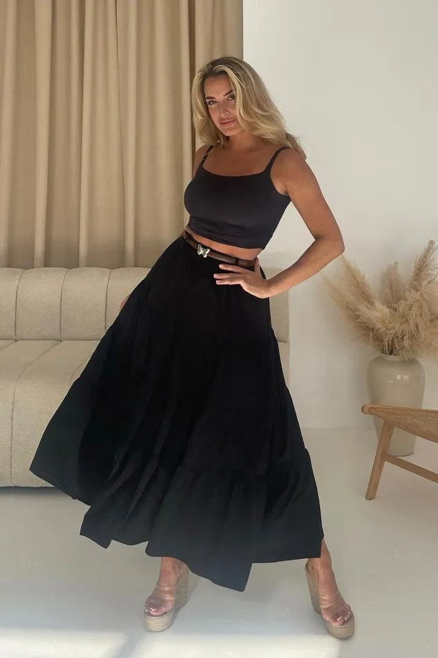 Girl In Mind Trousers and Skirts Catlin Black Tiered Butterfly Belt Maxi Skirt 8211 Women Girl In Mind Trousers and Skirts Catlin Black Tiered Butterfly Belt Maxi Skirt 8211 Women
