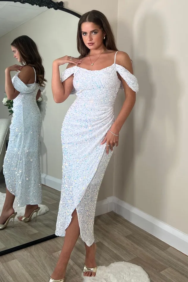 Girl In Mind Wrap Dresses Camila White Sequin Wrap Over Midi Dress 8211 Women Girl In Mind Wrap Dresses Camila White Sequin Wrap Over Midi Dress 8211 Women
