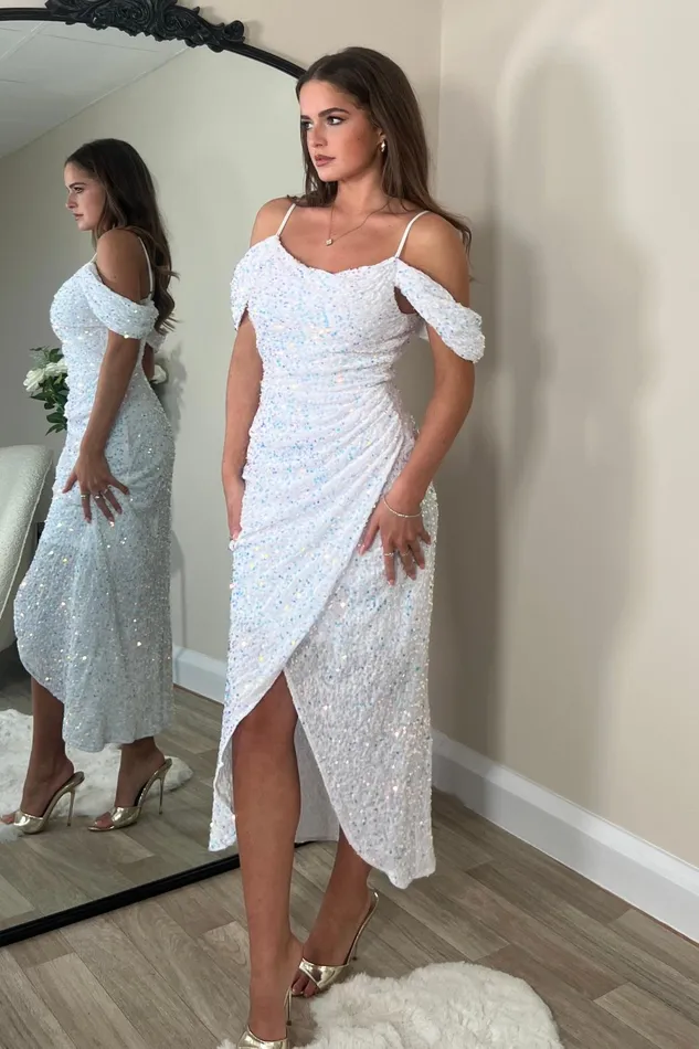 Girl In Mind Wrap Dresses Camila White Sequin Wrap Over Midi Dress 8211 Women