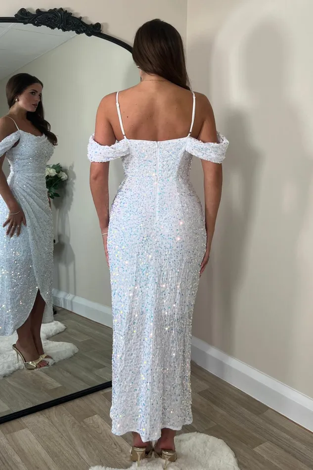 Girl In Mind Wrap Dresses Camila White Sequin Wrap Over Midi Dress 8211 Women