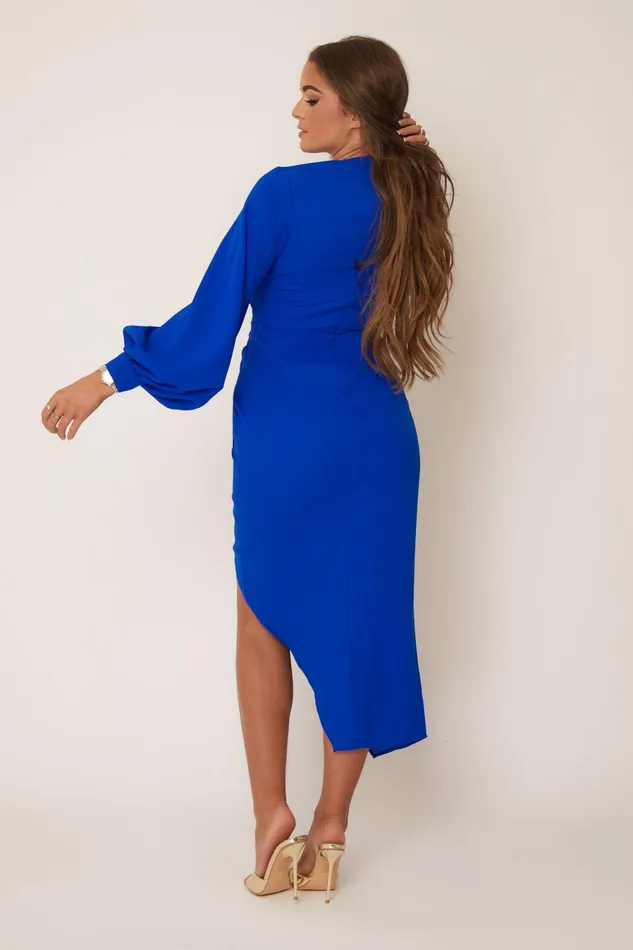 Girl In Mind Wrap Dresses Elsa Cobalt Long Sleeve Wrap Asymmetric Dress 8211 Women