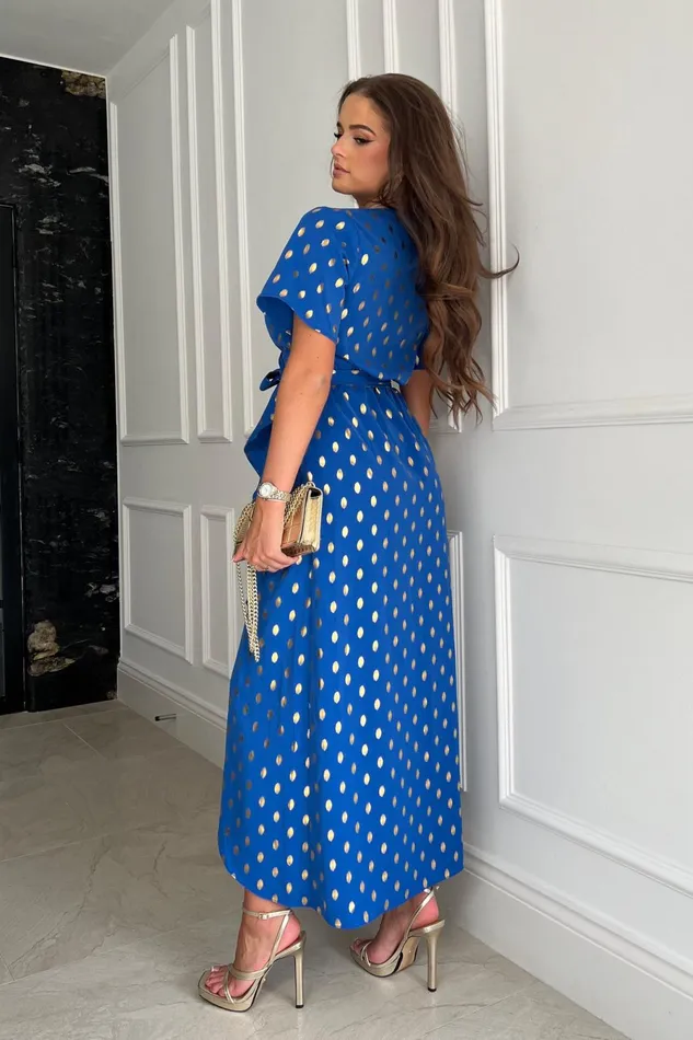 Girl In Mind Wrap Dresses Farrah Blue Gold Foil Split Hem Frill Detail Maxi Dress 8211 Women