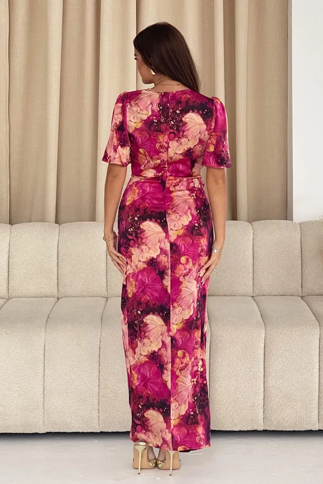 Girl In Mind Wrap Dresses Genevieve Wrap Front Angel Sleeve Maxi Dress In Pink Floral 8211 Women