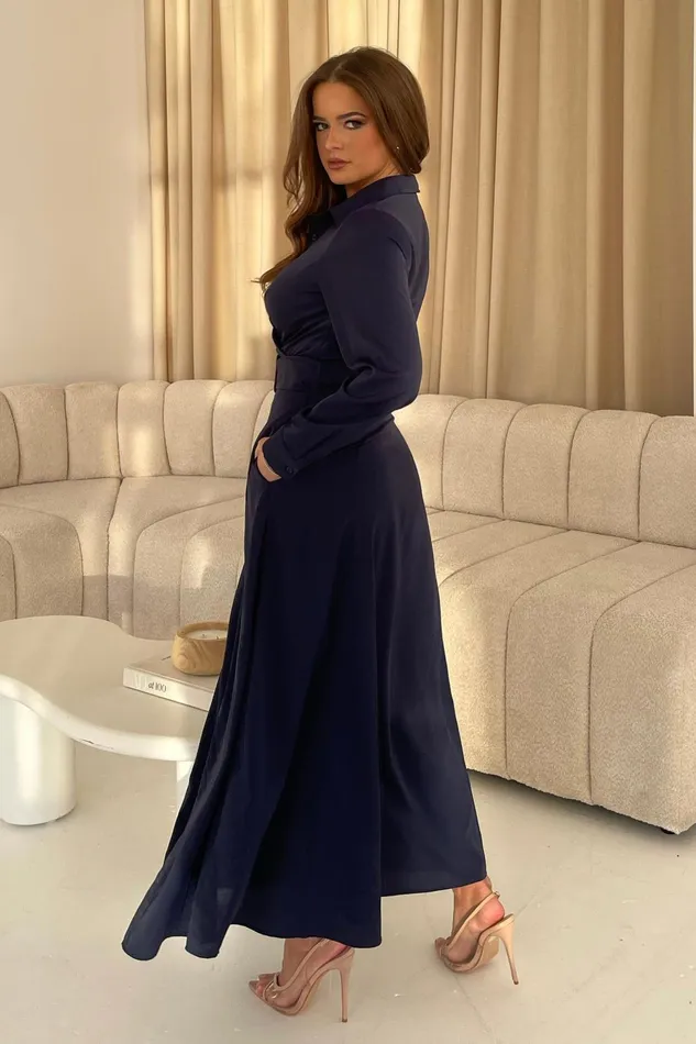 Girl In Mind Wrap Dresses Kira Wrap Detail Navy Maxi Shirt Dress 8211 Women
