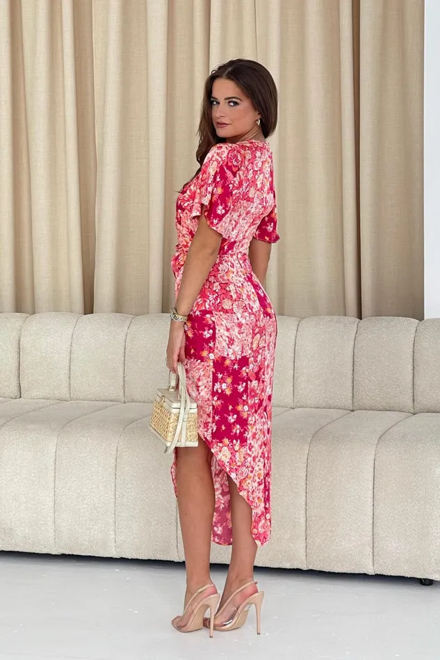 Girl In Mind Wrap Dresses Natasha Blush Floral Angel Sleeve Wrap Midi Dress 8211 Women