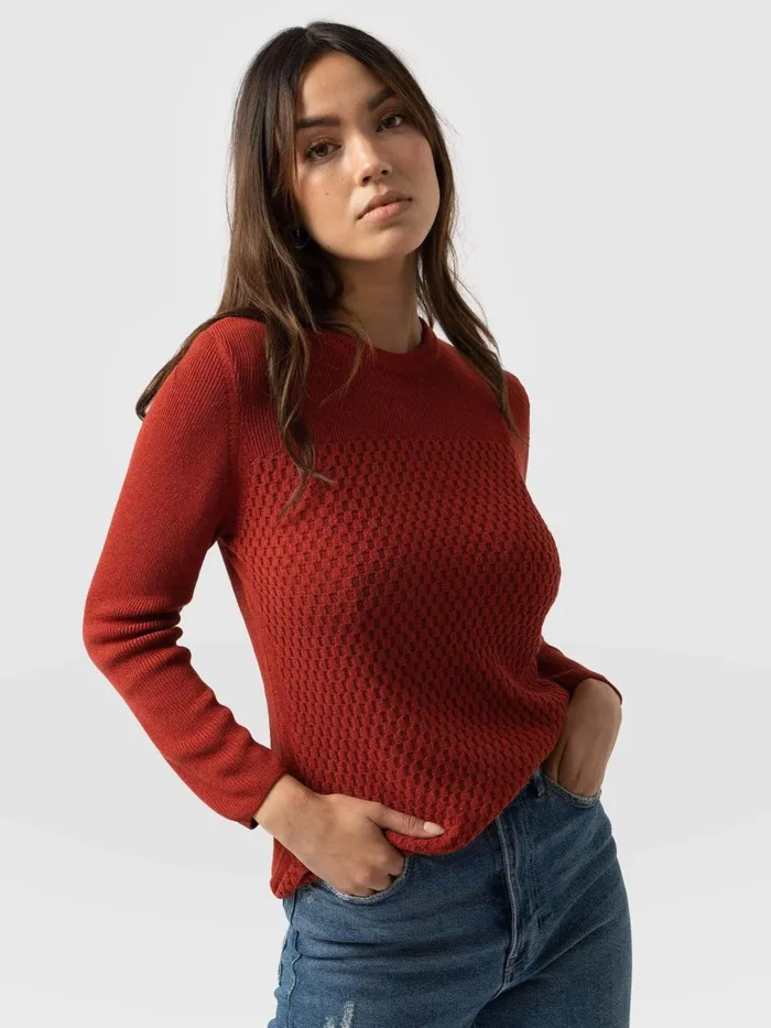 Honeycomb Rib Sweater 8211 Amber Amber Women Saint And Sofia Knitwear