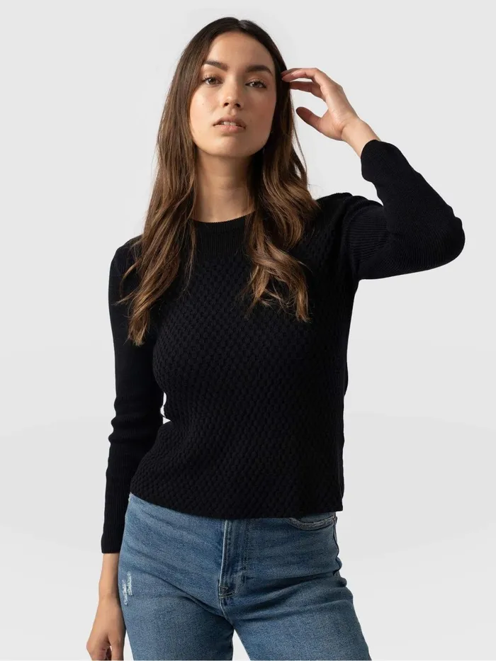 Honeycomb Rib Sweater 8211 Black Black Women Saint And Sofia Casual Tops