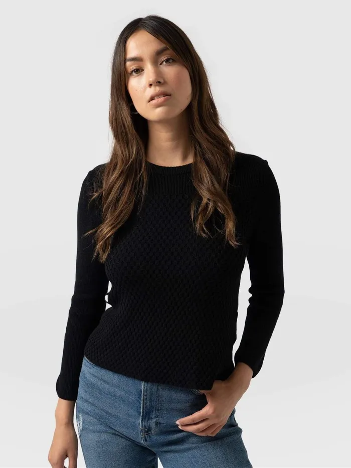 Honeycomb Rib Sweater 8211 Black Black Women Saint And Sofia Casual Tops