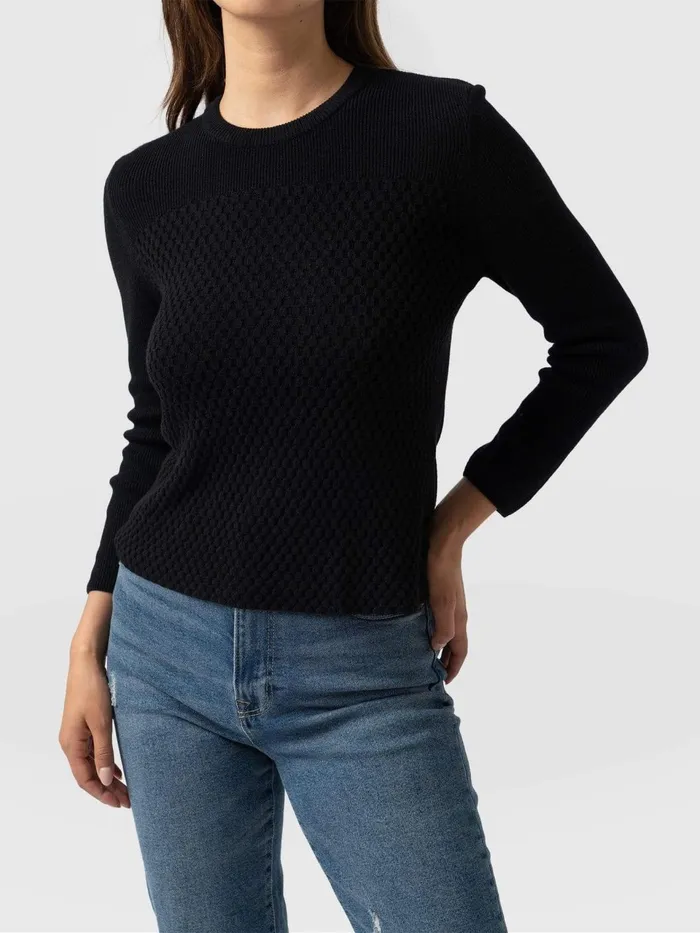 Honeycomb Rib Sweater 8211 Black Black Women Saint And Sofia Casual Tops