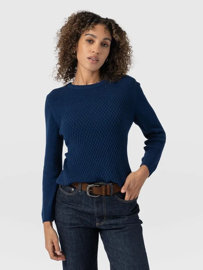 Honeycomb Rib Sweater 8211 Navy Navy Women Saint And Sofia Knitwear