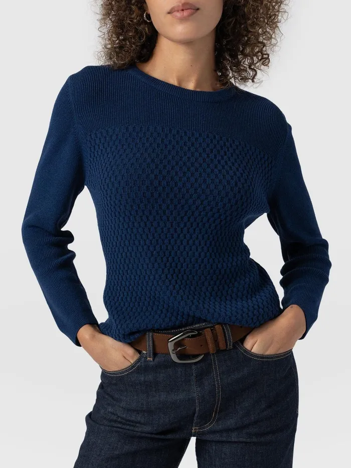Honeycomb Rib Sweater 8211 Navy Navy Women Saint And Sofia Knitwear