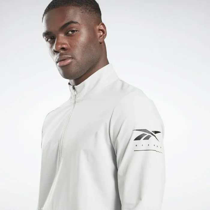 Hoodies and Sweatshirts Mens Reebok Performance QuarterZip Jacket Pure Grey 2
