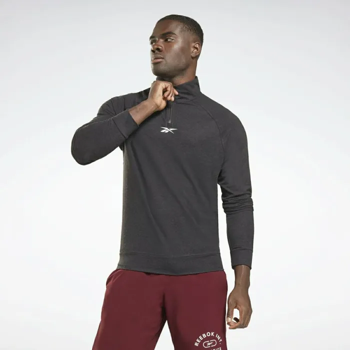 Hoodies and Sweatshirts Mens Reebok Workout Ready QuarterZip Sweatshirt Black