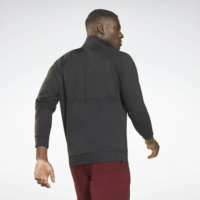 Hoodies and Sweatshirts Mens Reebok Workout Ready QuarterZip Sweatshirt Black