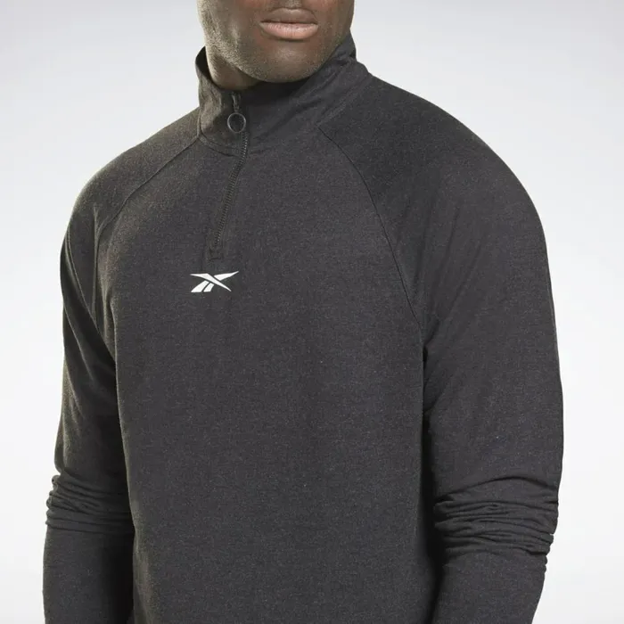 Hoodies and Sweatshirts Mens Reebok Workout Ready QuarterZip Sweatshirt Black
