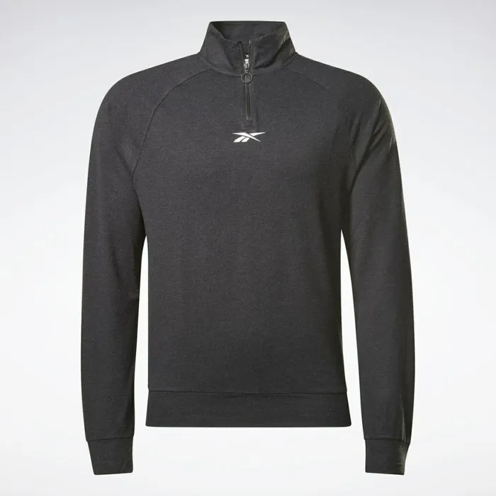 Hoodies and Sweatshirts Mens Reebok Workout Ready QuarterZip Sweatshirt Black