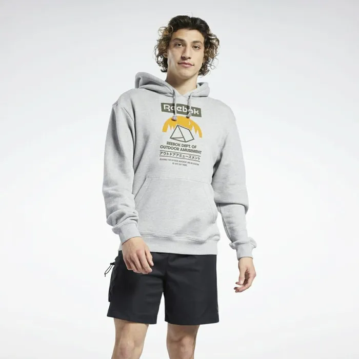 Hoodies and Sweatshirts MensWomens Reebok Classics Camping Graphic Hoodie Medium Grey Heather