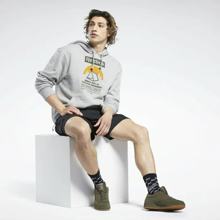 Hoodies and Sweatshirts MensWomens Reebok Classics Camping Graphic Hoodie Medium Grey Heather