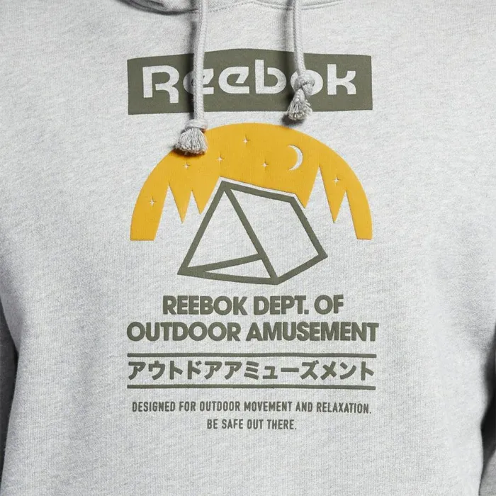 Hoodies and Sweatshirts MensWomens Reebok Classics Camping Graphic Hoodie Medium Grey Heather
