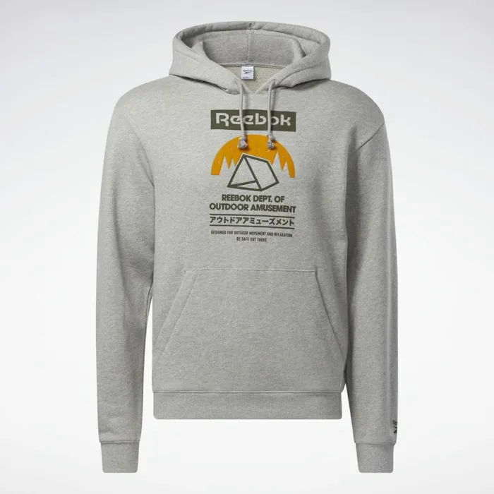 Hoodies and Sweatshirts MensWomens Reebok Classics Camping Graphic Hoodie Medium Grey Heather