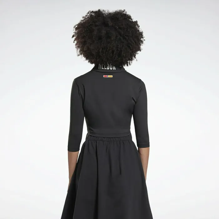 Hoodies and Sweatshirts Womens Reebok By Pyer Moss Embroidered Cropped Mock Neck Sweatshirt Black