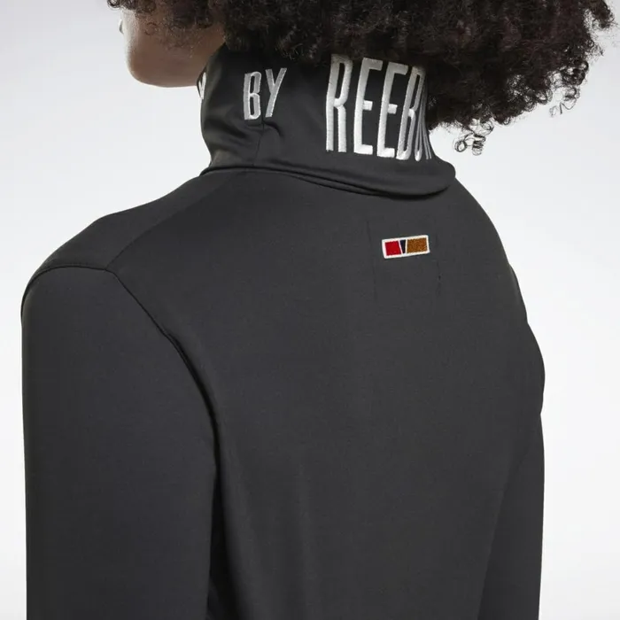 Hoodies and Sweatshirts Womens Reebok By Pyer Moss Embroidered Cropped Mock Neck Sweatshirt Black