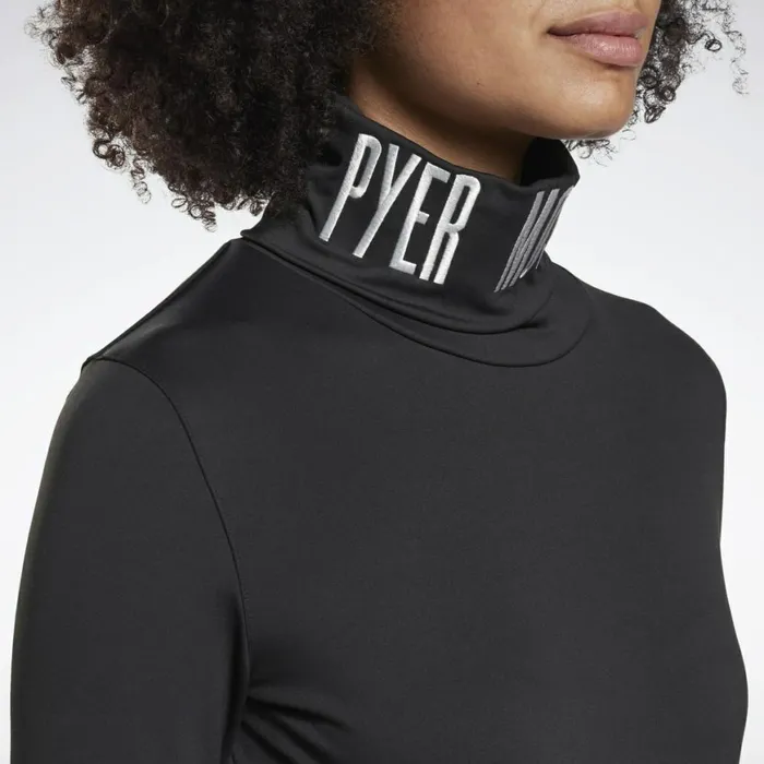 Hoodies and Sweatshirts Womens Reebok By Pyer Moss Embroidered Cropped Mock Neck Sweatshirt Black