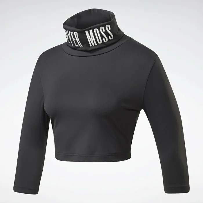 Hoodies and Sweatshirts Womens Reebok By Pyer Moss Embroidered Cropped Mock Neck Sweatshirt Black