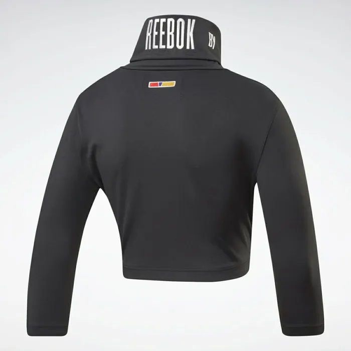 Hoodies and Sweatshirts Womens Reebok By Pyer Moss Embroidered Cropped Mock Neck Sweatshirt Black