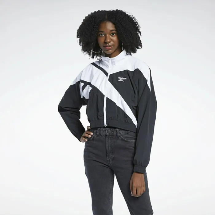 Hoodies and Sweatshirts Womens Reebok Classics Cropped Vector Track Jacket Black White White Hoodies and Sweatshirts Womens Reebok Classics Cropped Vector Track Jacket Black White White
