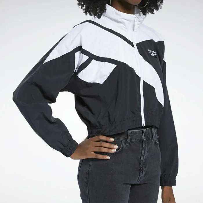 Hoodies and Sweatshirts Womens Reebok Classics Cropped Vector Track Jacket Black White White