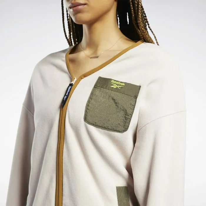 Hoodies and Sweatshirts Womens Reebok Classics Polar Fleece ZipUp Jacket Soft Ecru